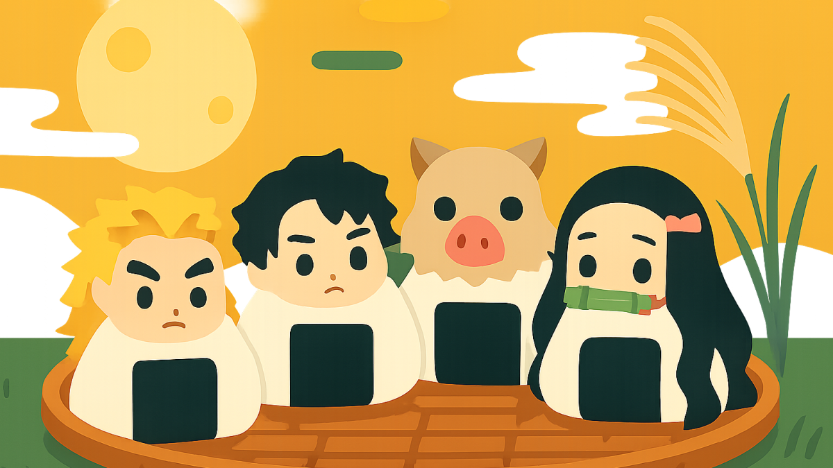 月見団子ならぬおにぎりを頬張る鬼滅キャラたち——ナムコの新コラボ、景品より先にイラストが解禁